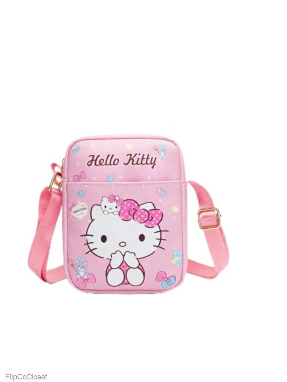 Cute Pink Cat Crossbody Bag with Stickers, Adjustable PU Leather Mini Purse